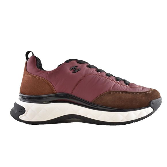 Chanel 21A Mens Burgundy Brown Black White CC Logo Low Top Trainer Sneaker 44 11 - Picture 1 of 9